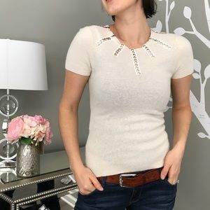 Tracy Reese short sleeve embellished sweater